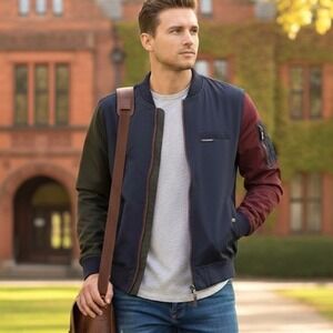 Members Only Bomber Jacket Men XL Colorblock ASO Leon Black Preppy Academia Navy